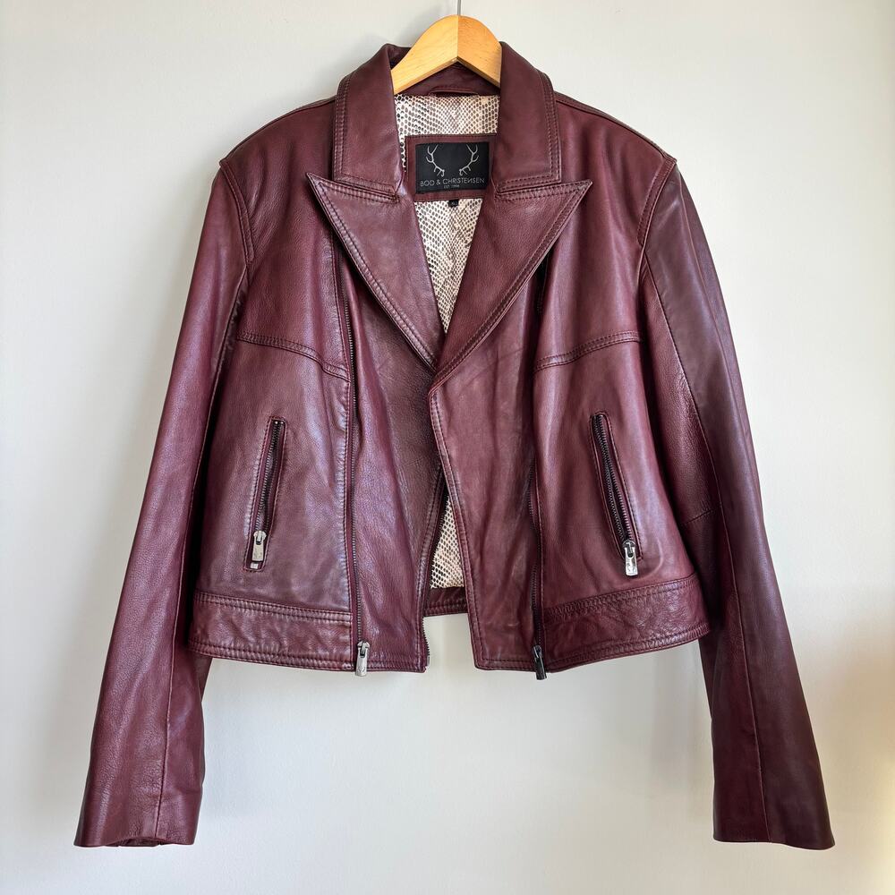 Women's Burgundy Leather Moto Jacket